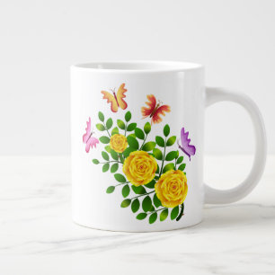 Gele rozenbloemen en vlinders-64567 extra grote beker