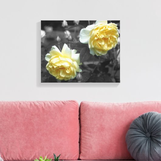 Gele rozenbloemen Gedeeltelijke kleur Canvas Afdruk (Insitu (Woonkamer))