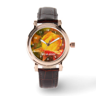 Gele rozenbuis met rode hooglichten Abstract Horloge