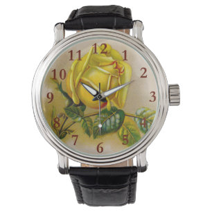 Gele rozenkunstwerken Afdrukkunst Horloge