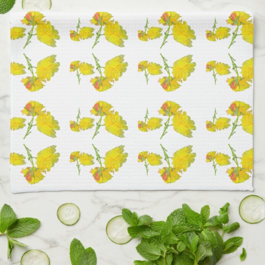 Gele rozenstof. theedoek (Gevouwen)