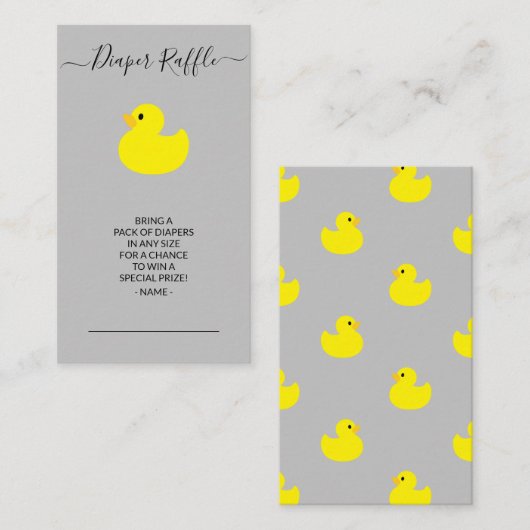 Gele Rubber Duck Diaper Raffle Ticket Informatiekaartje (Voorkant / Achterkant)