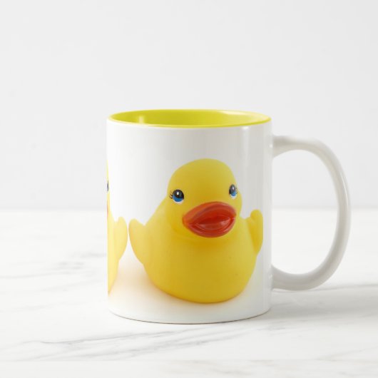 Gele Rubber Duck Trio Tweekleurige Koffiemok (Rechts)
