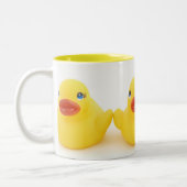 Gele Rubber Duck Trio Tweekleurige Koffiemok (Links)