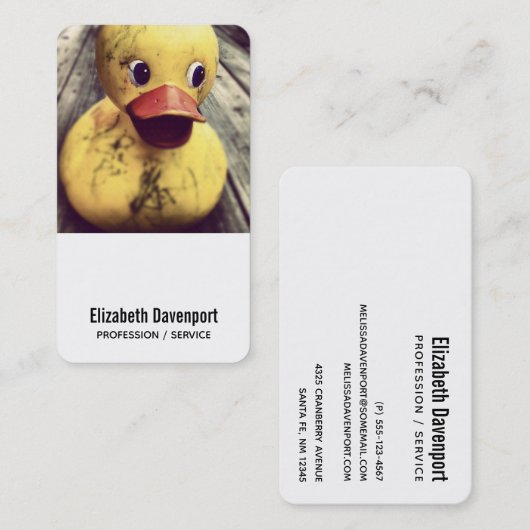 Gele Rubber Ducky bedekt met vuil Visitekaartje (Voorkant / Achterkant)