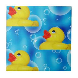 Gele Rubber Ducky in Bubbles Tegeltje