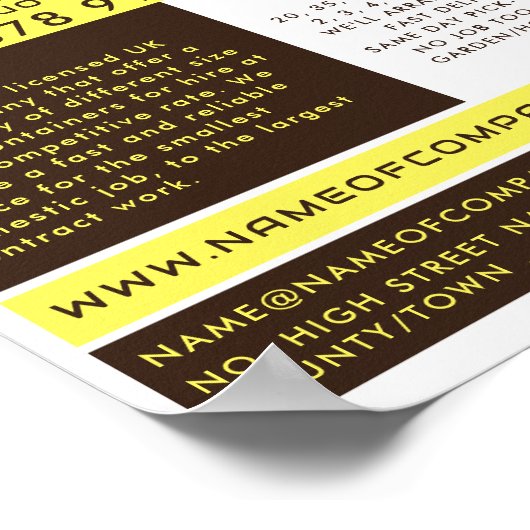 Gele rubber Skip Design, Skip/Dumpster Company Poster (Hoek)