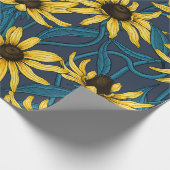 Gele Rudbekia op marine Cadeaupapier (Hoek)