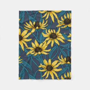 Gele Rudbekia op marine Fleece Deken