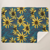 Gele Rudbekia op marine Sherpa Deken (Voorkant (horizontaal))