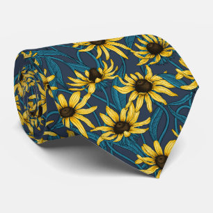 Gele Rudbekia op marine Stropdas