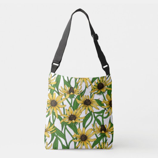 Gele Rudbekia op wit Crossbody Tas (Voorkant)