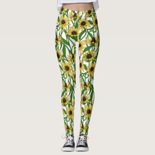 Gele Rudbekia op wit Leggings