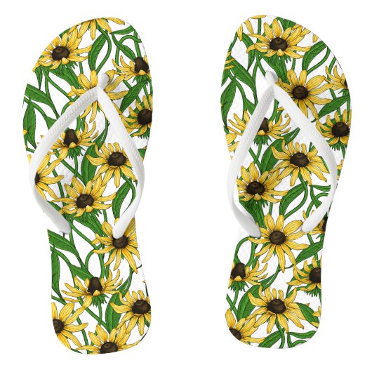 Gele Rudbekia op wit Teenslippers (Voetbed)
