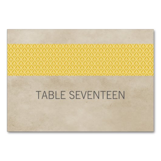 Gele Rustic Damask Table Kaart (Voorkant)