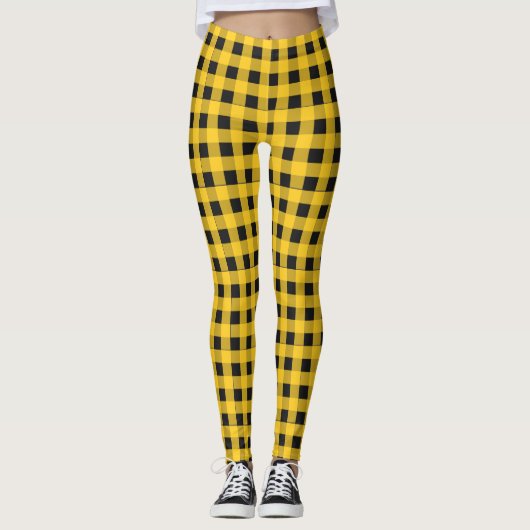Gele rustieke Buffalo Plaid Lumberjack Check Leggings (Voorkant)