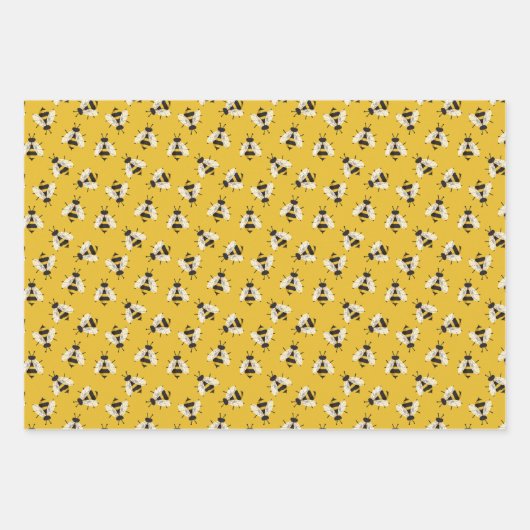 Gele rustieke geïllustreerde hommel inpakpapier vel (Voorkant)