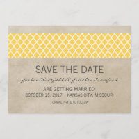 Gele Rustieke Quatrefoil Save the Date Uitnodiging