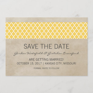 Gele Rustieke Quatrefoil Save the Date Uitnodiging