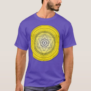 Gele sacred geometry cirkel met alchemy symboliek t-shirt