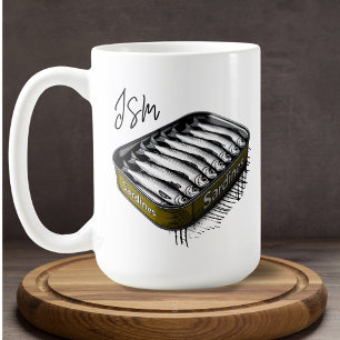 Gele Sardine Art Tin Custom Monogram Naam Koffiemok