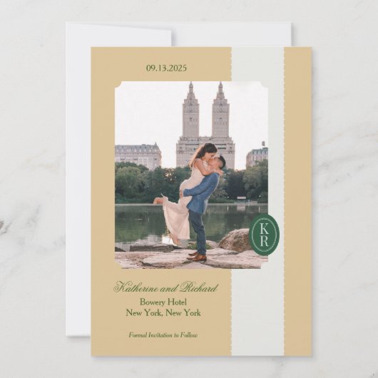 Gele Save The Date met Schulp-rand Kaart (Achterkant)