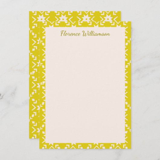 Gele Scandinavische Folk Geometric Personalized Bedankkaart (Voorkant / Achterkant)