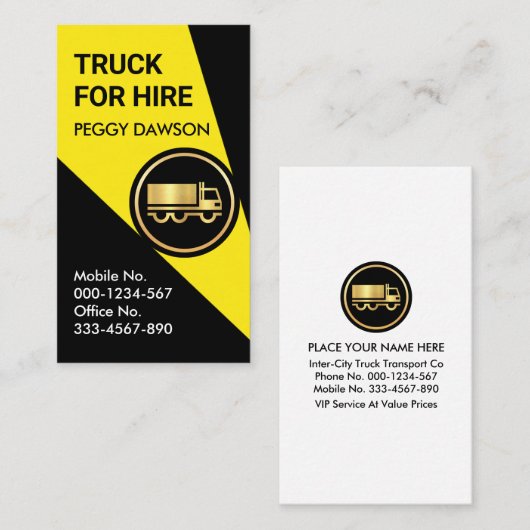 Gele schijnwerper op semi-vrachtwagen visitekaartje (Voorkant / Achterkant)