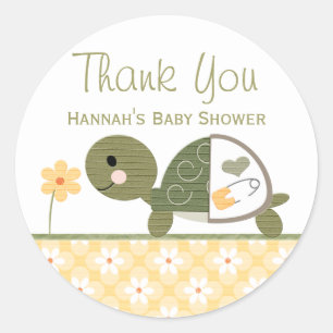 Gele schildpad in het Baby shower Diapers Dank u w Ronde Sticker