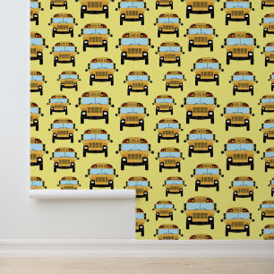 Gele School Bus Grafisch Patroon Behang