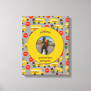 Gele school Bus Kindergarten Afstuderen Canvas Afdruk