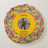 Gele school Bus Kindergarten Afstuderen Rond Kussen (Achterkant)