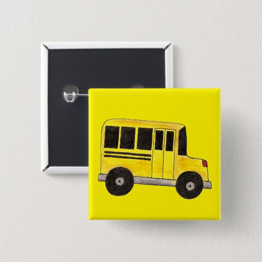 Gele schoolbus Bussen Stuurleraar Onderwijs Vierkante Button 5,1 Cm (Voorkant /achterkant)