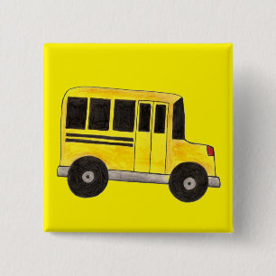 Gele schoolbus Bussen Stuurleraar Onderwijs Vierkante Button 5,1 Cm