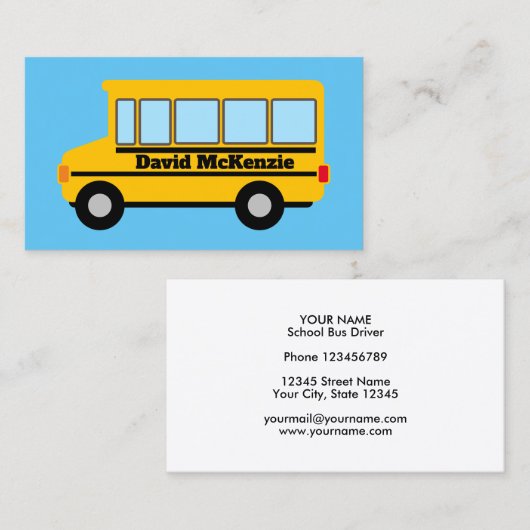 Gele schoolbus chauffeur visitekaartje sjabloon (Voorkant / Achterkant)