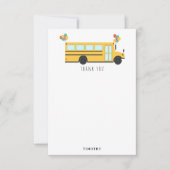 Gele schoolbus feestje kinderen naam bedankkaart (Voorkant)