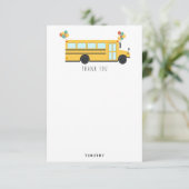 Gele schoolbus feestje voor kinderen naam bedankkaart (Staand voorkant)