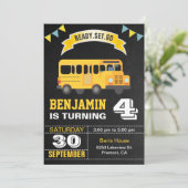 Gele schoolbus Kids Verjaardagsfeestje Kaart (Staand voorkant)