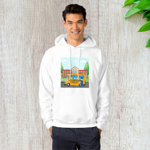 Gele schoolbus met bestuurder en schoolgebouw hoodie