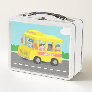 Gele schoolbus met gelukkige kinderen gepersonalis