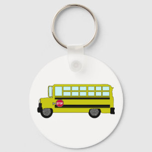 Gele schoolbus met stopbord sleutelhanger