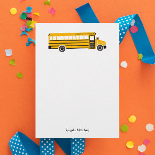 Gele schoolbus persoonlijke stationery vlakke kaar bedankkaart