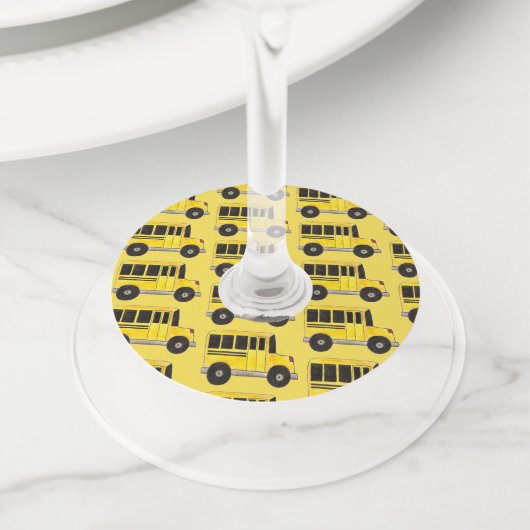 Gele schoolbus rijder leraar pensionering wijnglaslabel (Dichtbij)