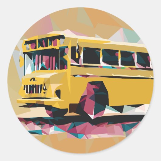 Gele schoolbus ronde sticker (Voorkant)