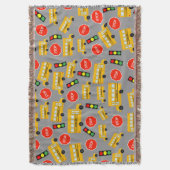 Gele schoolbus Stop Sign Traffic Lights Patroon Deken (Voorkant Verticaal)