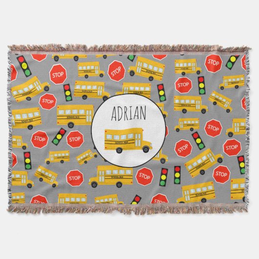 Gele schoolbus Stop Sign Traffic Lights Patroon Deken (Voorkant)