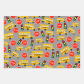 Gele schoolbus Stop Sign Traffic Lights Patroon Inpakpapier Vel (Voorkant 3)