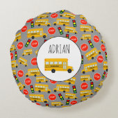 Gele schoolbus Stop Sign Traffic Lights Patroon Rond Kussen (Achterkant)