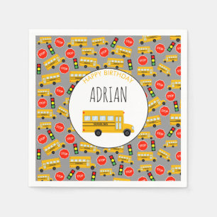 Gele schoolbus stoppen verkeerslicht servet