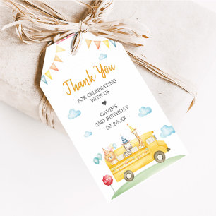 Gele schoolbus verjaardagsfeestje cadeaulabel
